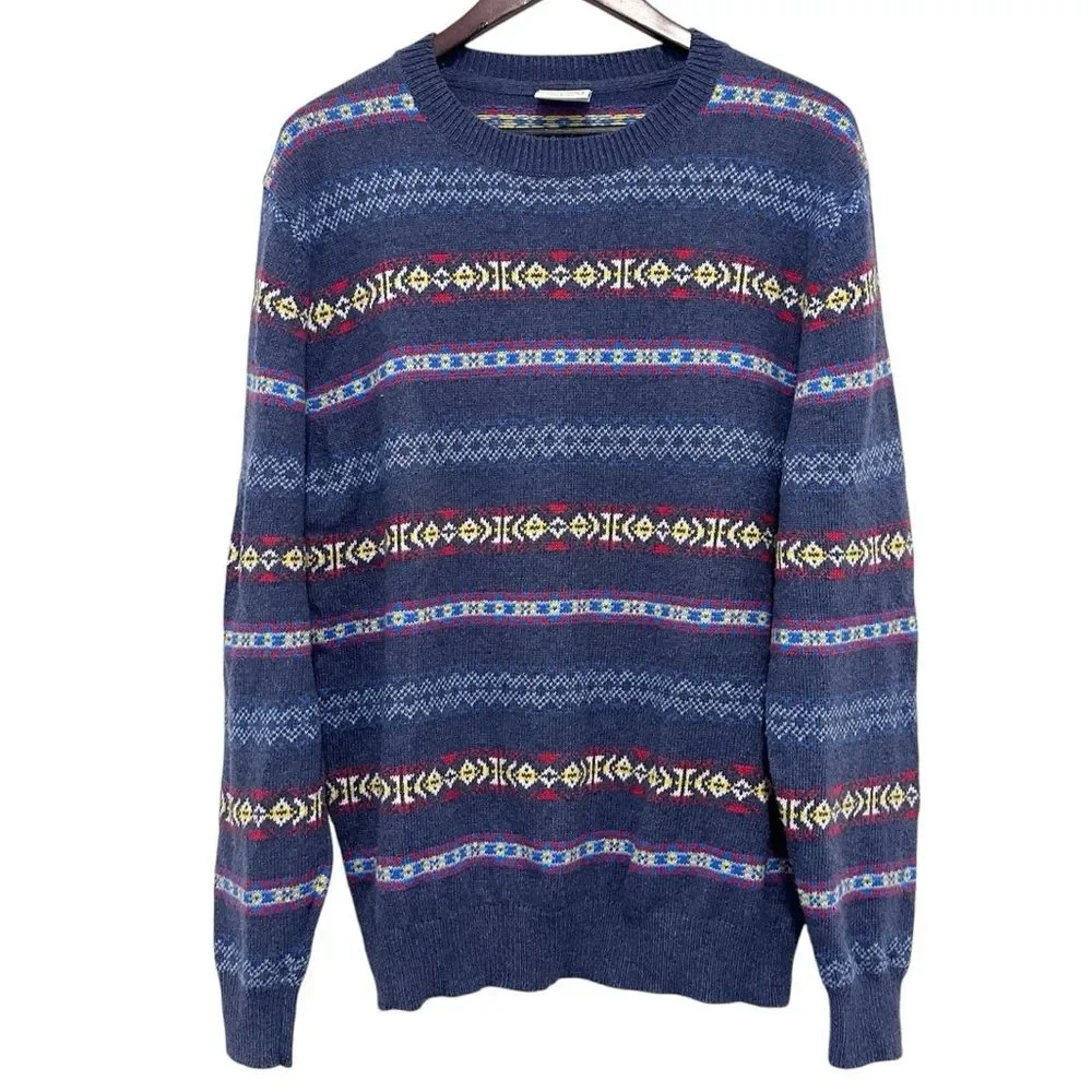 Le Tigre Men's Cotton Wool Blend Nordic Stripe Print Sweater Size Large